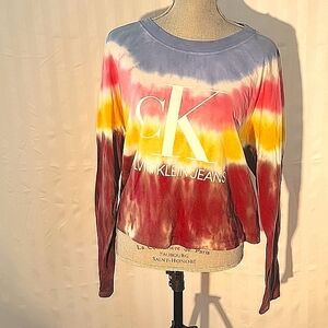 Calvin Klein Jeans Women's Long Sleeve Cotton Tie-Dyed T-Shirt, Size: NWT